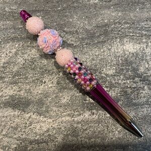 Handmade Beadable Floral Pink Pen